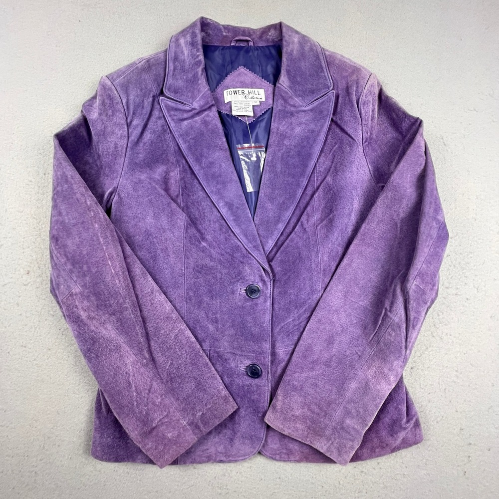 Tower Hill Collection Suede Blazer Women 12 Purple Genuine Leather Vintage Coat